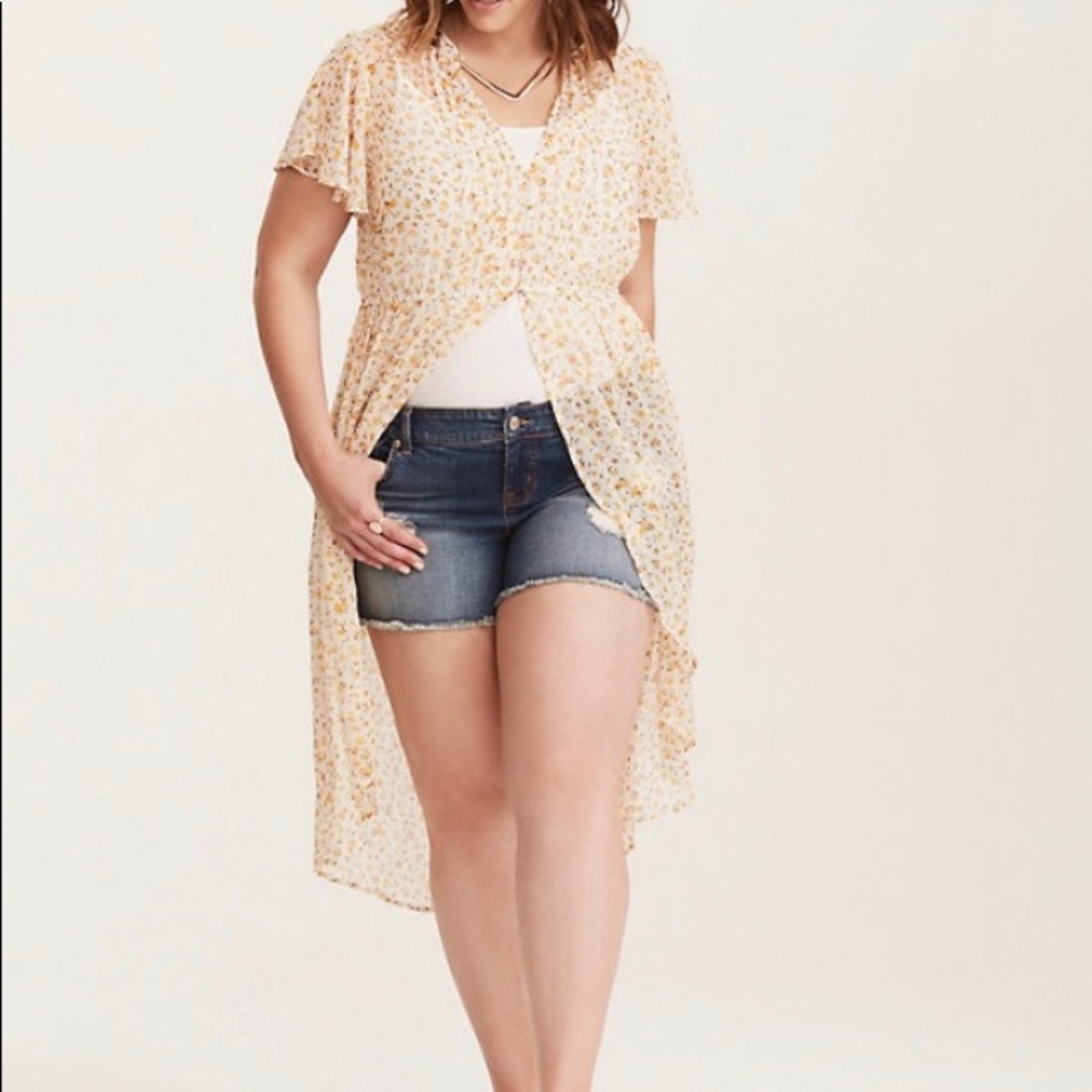 Floral Print Chiffon Hi-Low Maxi Top/Duster/Kimono